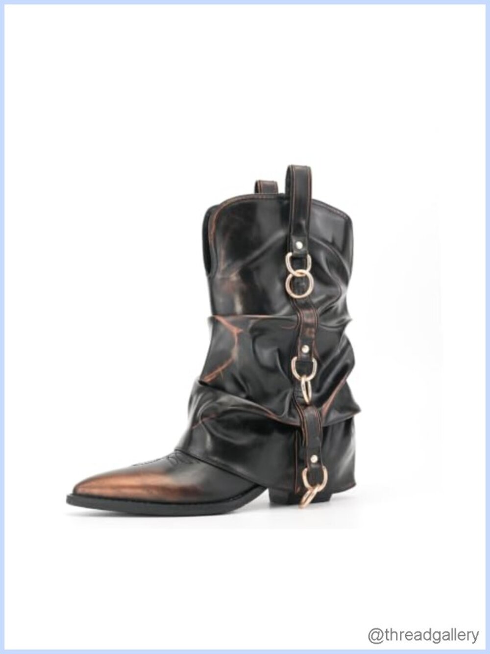 Faux Leather Mid Calf Cowboy Boots Pointed Toe Slouchy Pull On Western Boot